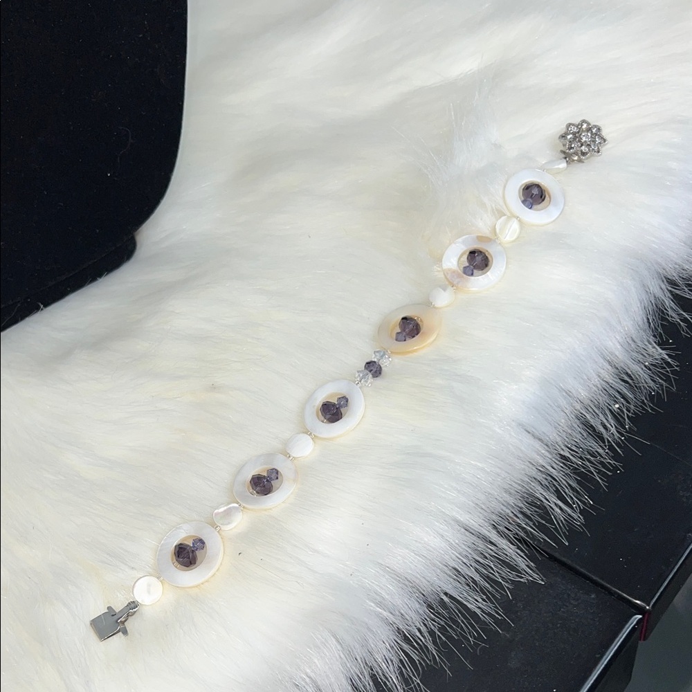 Handmade White and Purple Beaded Bracelet